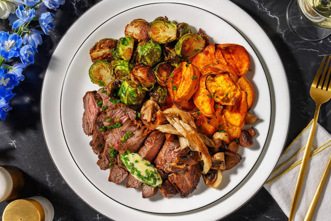 Bistro Truffle-Butter Striploin Steak and Mushrooms
