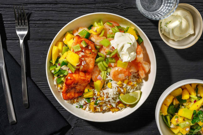 Tropical Shrimp and Salmon Bowls