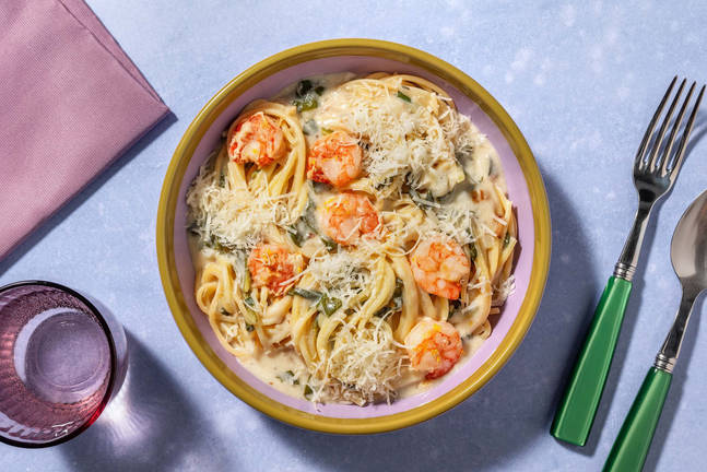 Linguines fraîches super rapides crémeuses « al limone » et aux crevettes