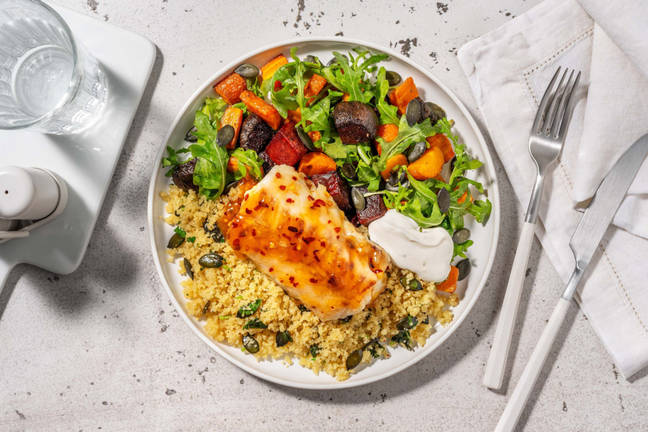 Pandestegt hvid fisk og chili-abrikosglaze