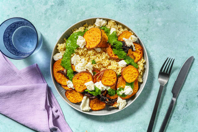 El bol vegetariano: boniato, chalota y mozzarella italiana