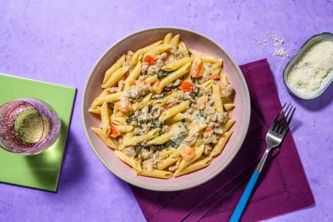 Romige pasta met boerenworst