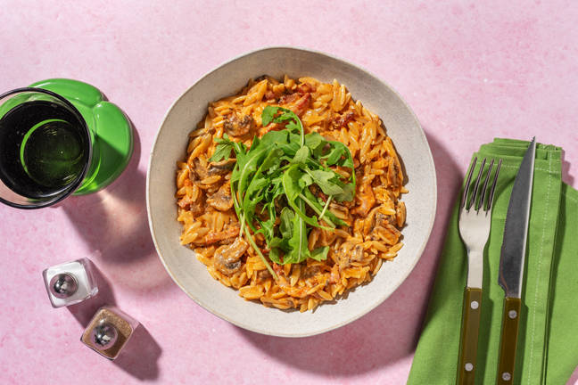 15 Minute Cheesy Bacon Orzo