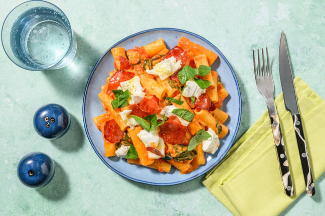 Sprød prosciutto- og gedeost-rigatoni