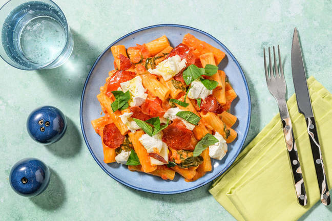 Sprød prosciutto- og gedeost-rigatoni