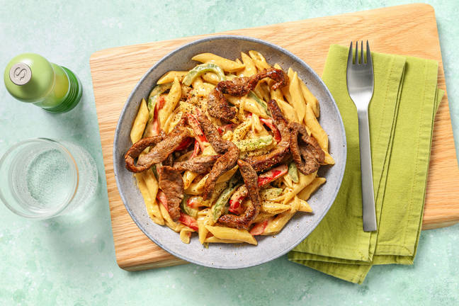 Philly cheesesteak pasta