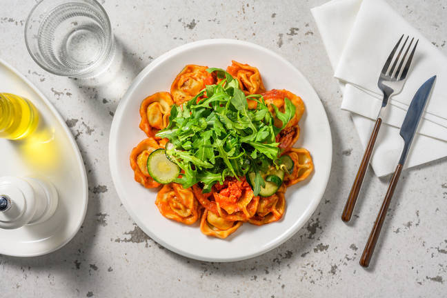 Cured Ham Tortelloni in Veggie 'Nduja Sauce