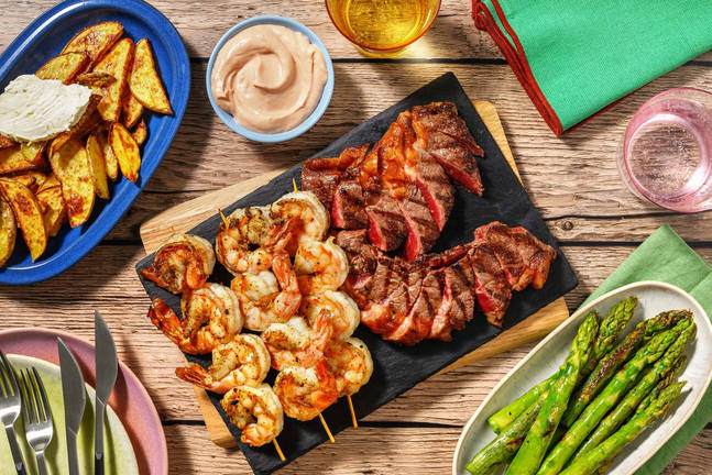 Grilled Montreal-Spiced Steak and Shrimp Cocktail