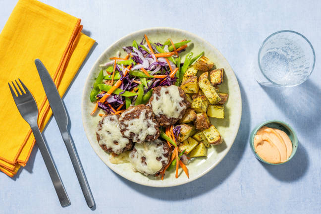 Cheeseburger Beef-Pork Rissoles & Slaw