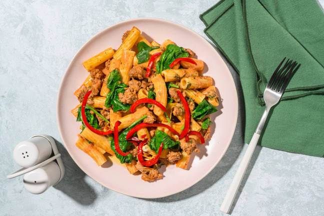 Speedy Cajun Beef and Pork Pepper Rigatoni