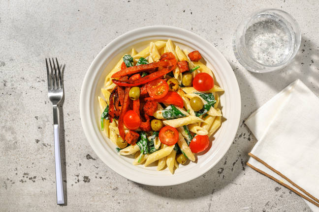 Pâtes crémeuses au chorizo et olives