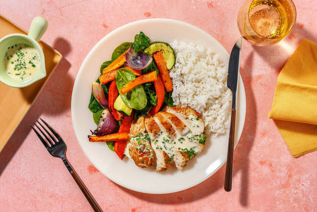 Saftig kyckling och krämig gräslökssås