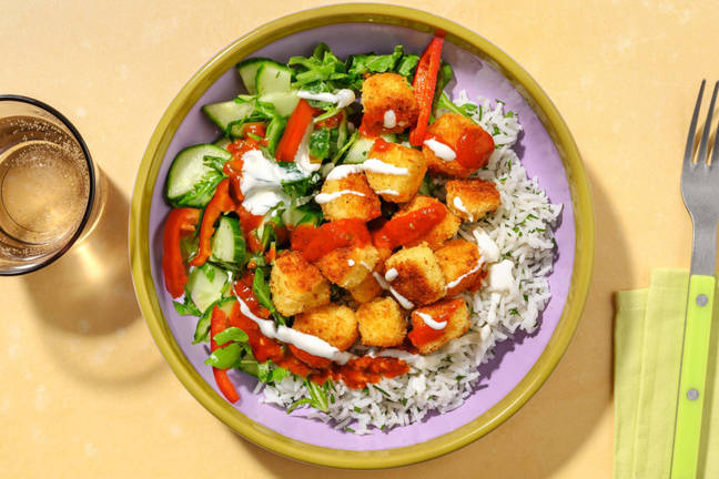 Spanskinspirert panert halloumibowl