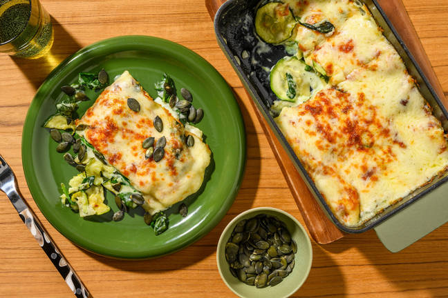 Hvid zucchini- og spinatlasagne