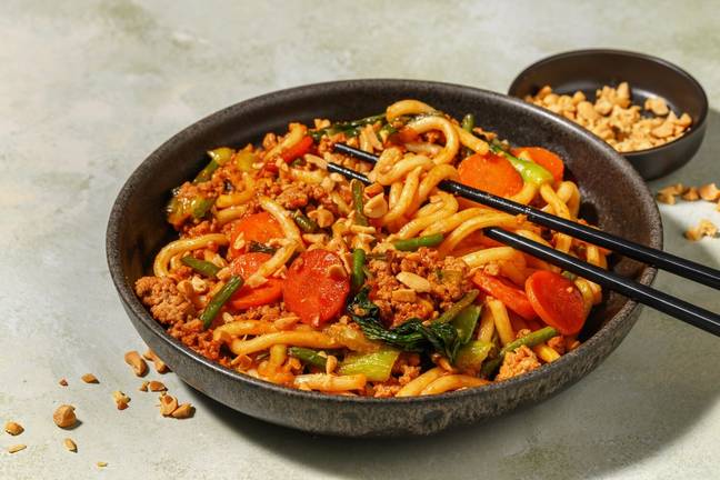 One Pan Gochujang Pork and Peanut Udon