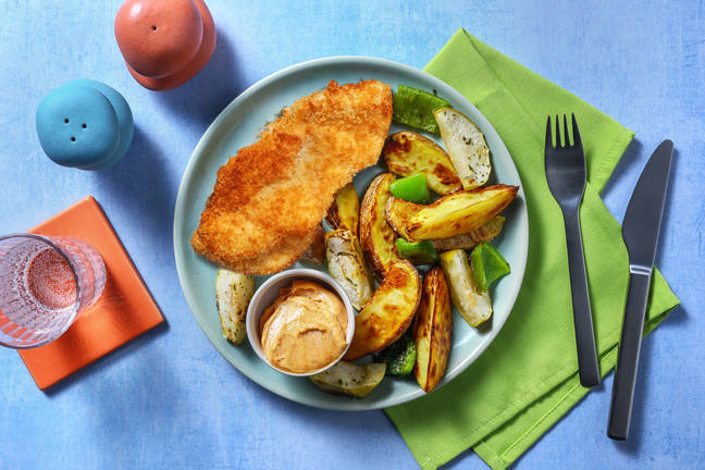 Escalope de pollo vegano con mayonesa de pimentón