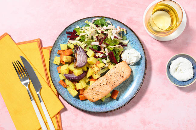 Citronpepparlax och rostade rotfrukter