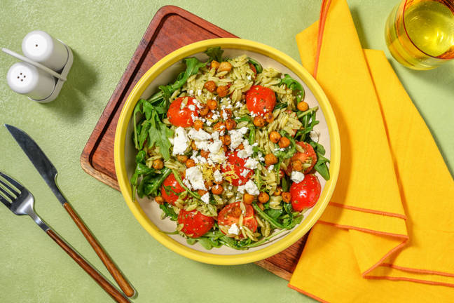 Pesto Orzo and Roasted Chickpea Salad