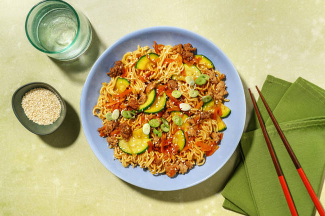 Wok exprés de fideos y carne de ternera