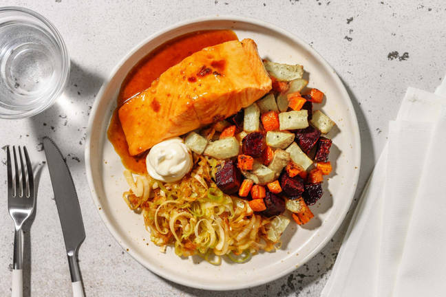 Honning- og sennepsglasert laks