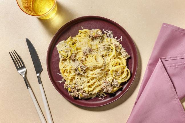 Spaghetti au ragù bianco de bœuf & poireau
