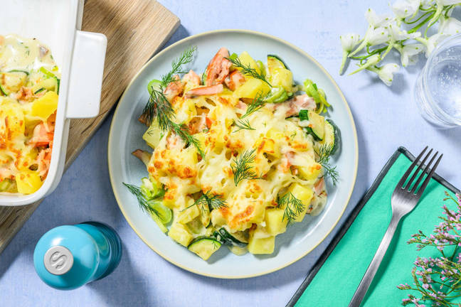 Gratin de pommes de terre crémeux au saumon fumé