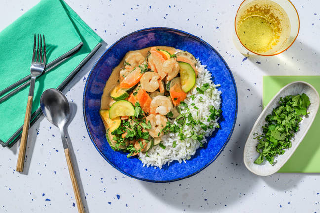 Curry de langostinos estilo tailandés