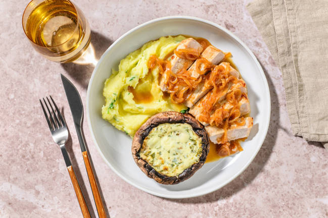 Porc grillé & portobello farci au fromage