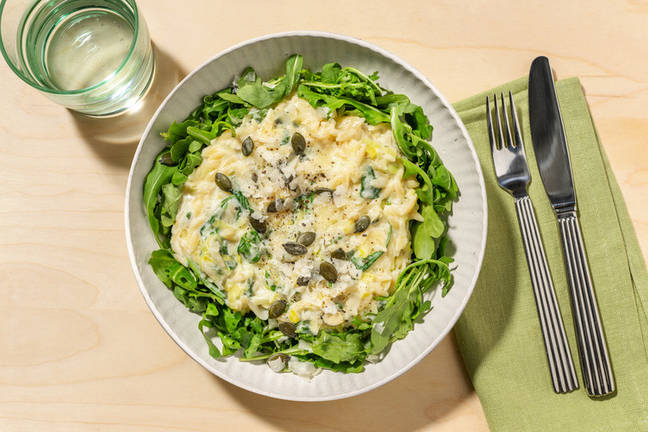 One pot : orzotto, parmesan AOP & épinards