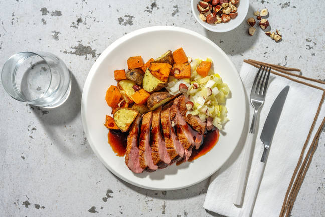Filet de canard doré, noisette & butternut rôti