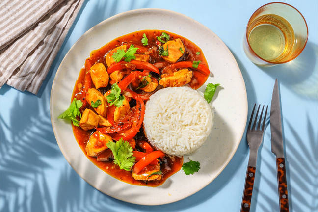 Poulet mariné, poivrons & riz à la citronnelle