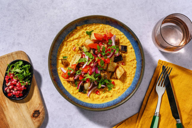 Färgglad dhal chaat-gryta