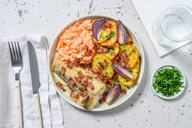 Fischfilet Finkenwerder Art mit Speckstreifen