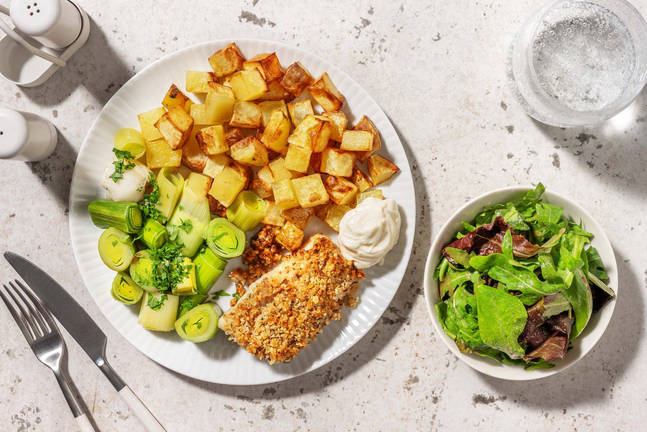 Lieu printanier en croûte de noisettes & thym