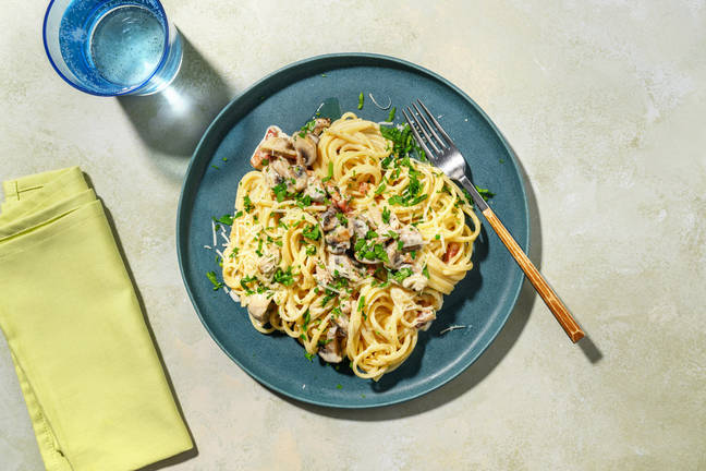 Linguine alla boscaiola & lardons fumés