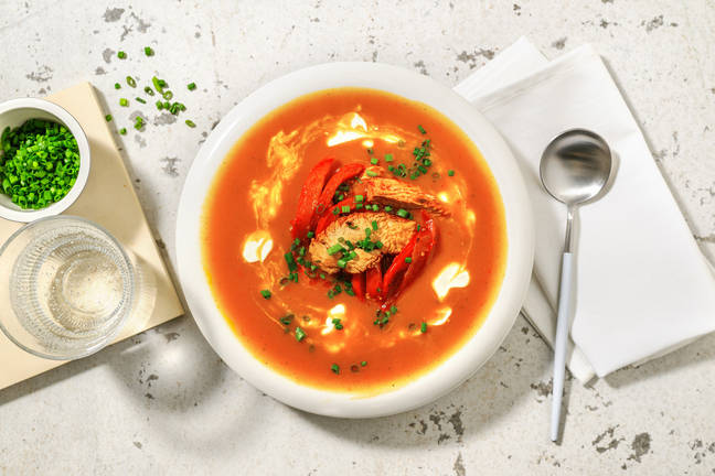 Filet de dinde laqué sur soupe aux légumes