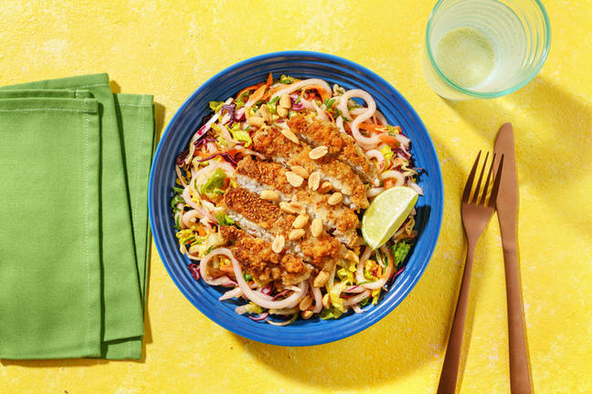 Thais geïnspireerde noedelbowl met meergranenvisburger