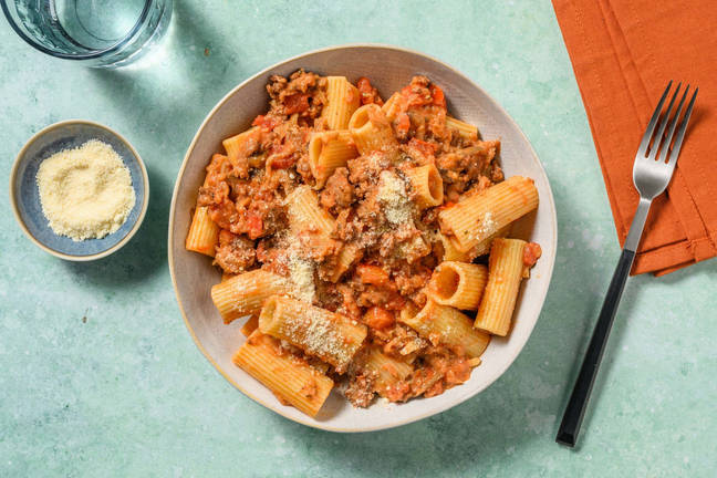Rigatoni al Ragù mit Weiderindhack 	