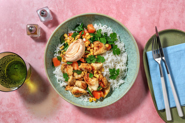 Mexican Popcorn Chicken & Garlic Rice 