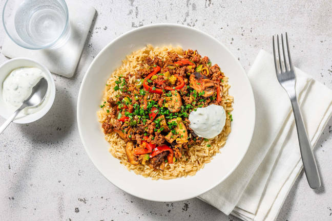 Vollkornreis-Pfanne mit Rindshackfleisch