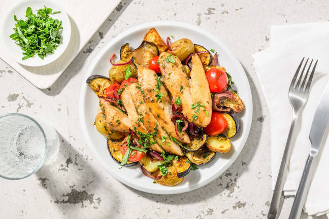 Harissa Chick-Eria Filet auf Ofengemüse