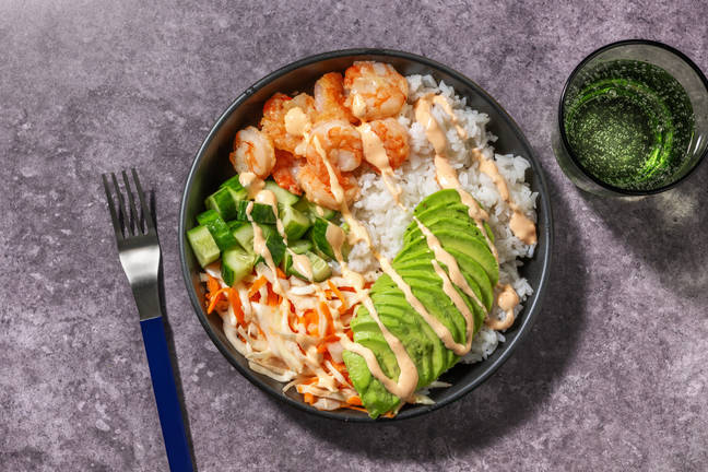 Pokébowl met garnalen en ponzumayonaise