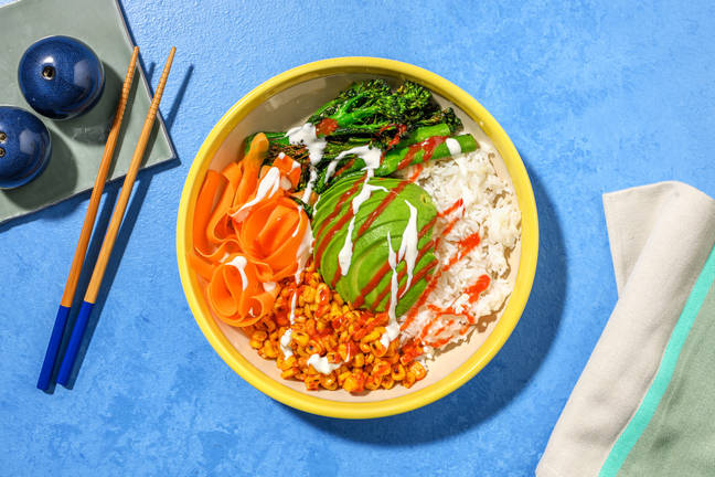 Honey-Miso Green Beans and Sambal Corn Rice Bowl