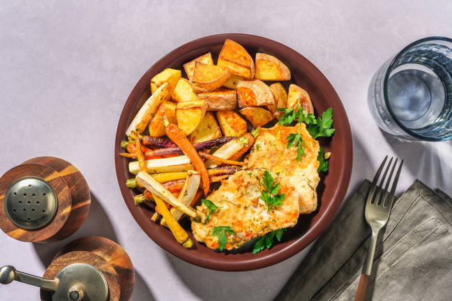 Chicken Paillard & Garlic Twice-Cooked Potatoes
