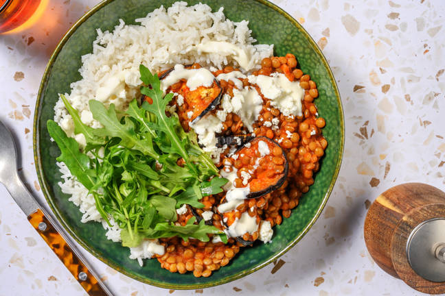Quick Spiced Lentil Moussaka Style Rice Bowl