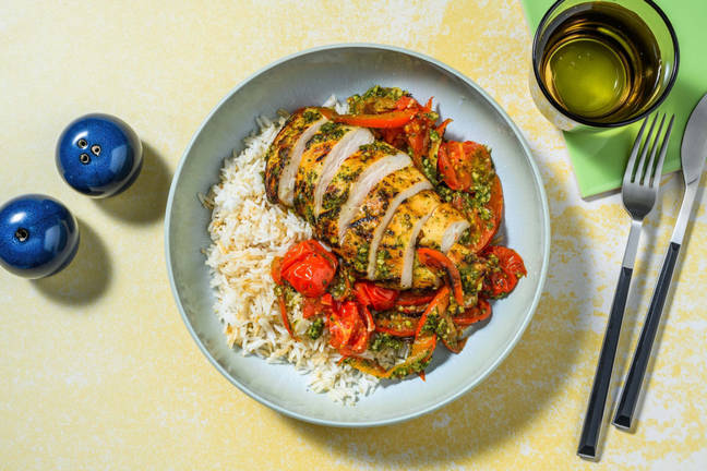 Pesto Chicken Traybake and Garlic Rice