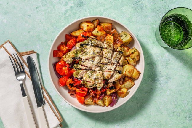 Fuss-Free Cheesy Pesto Chicken Traybake