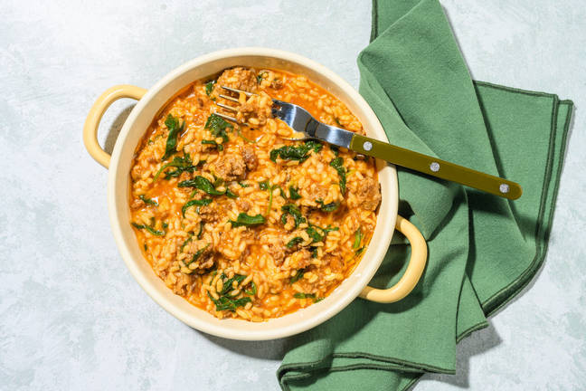 Oven-Baked Cheesy Gochujang Beef Risotto