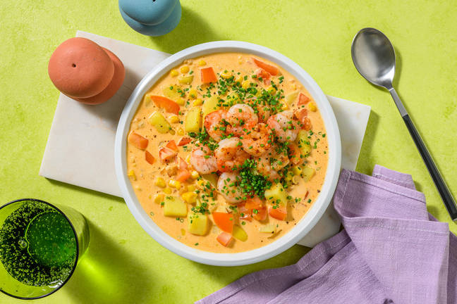 Soupe onctueuse aux crevettes et lait de coco