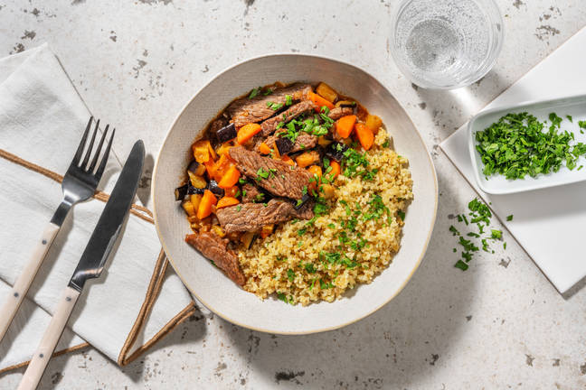 Mijoté à la marocaine et émincés de steak